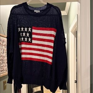 White Birch Navy Sweater with Flag Pattern